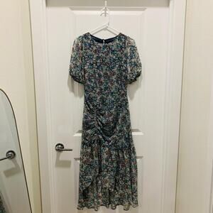 Astr the label ditsy floral ruched midi dress spring formal Sz S